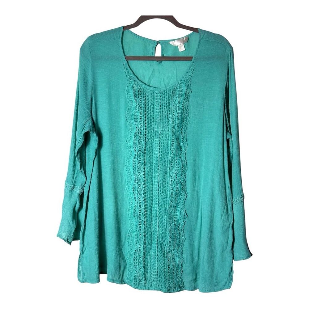 0018. Women's 2XL Blue Crochet‎ 3/4 Sleeve Blouse Casual Top